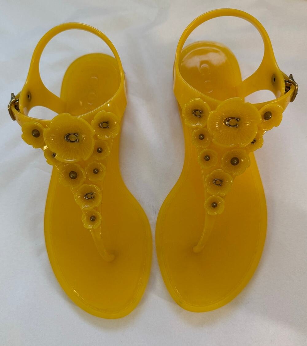 Coach Yellow Jelly T Strap Sandals Size 6